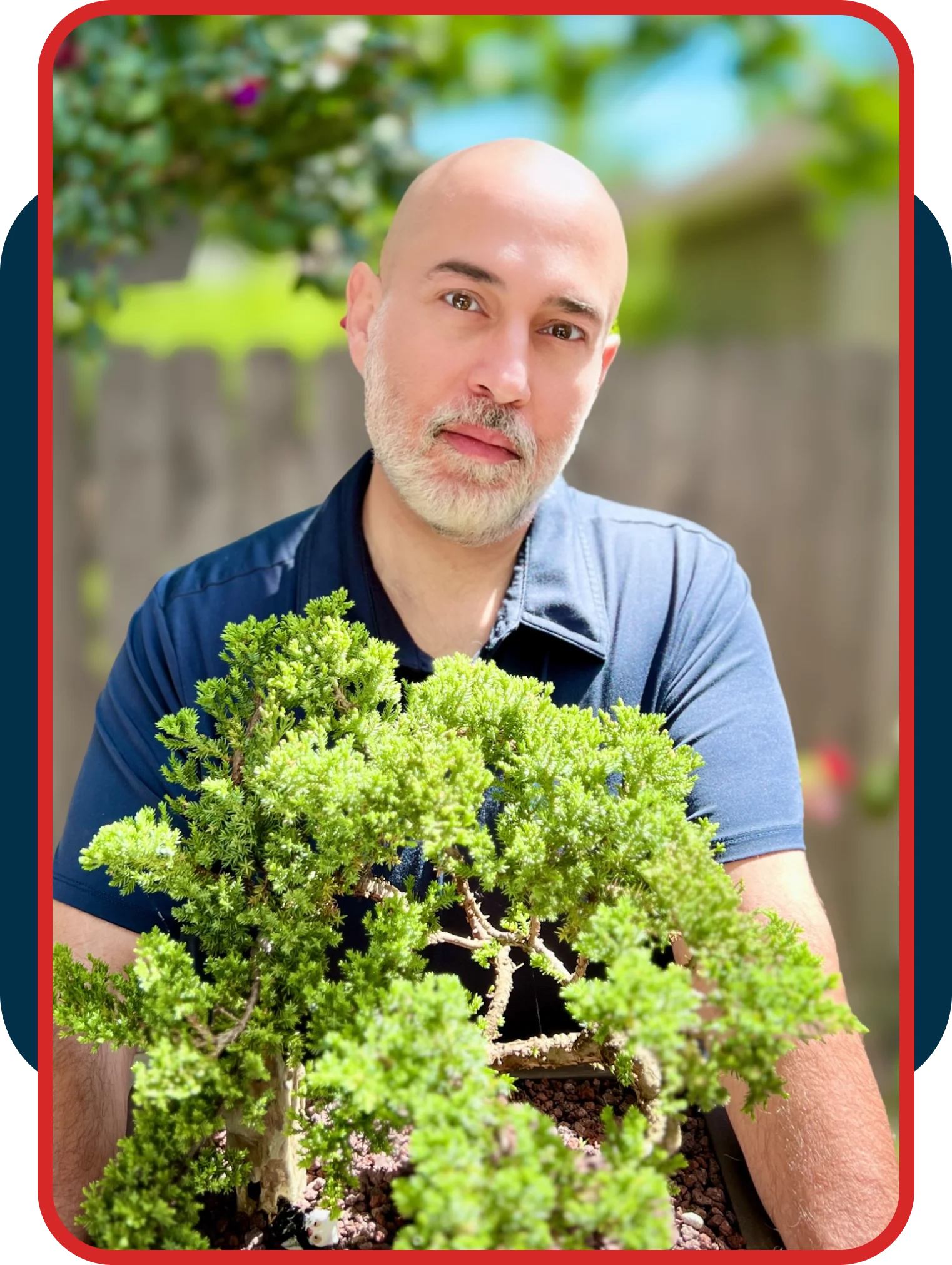 Ki Siadatan holding a bonsai tree